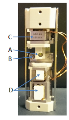 Sample holder including parts of the single readout ion microscope.