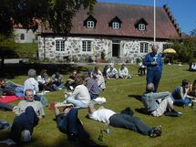 People relaxing in the grass. Photo.