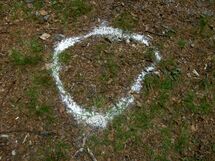 White circle on the ground. Photo. 
